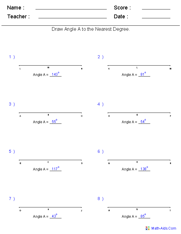Practice Measuring Angles With A Protractor Worksheet