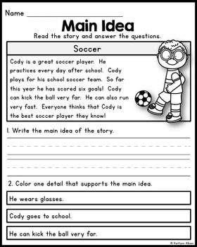 2nd Grade Main Idea Worksheets 1st Grade Free