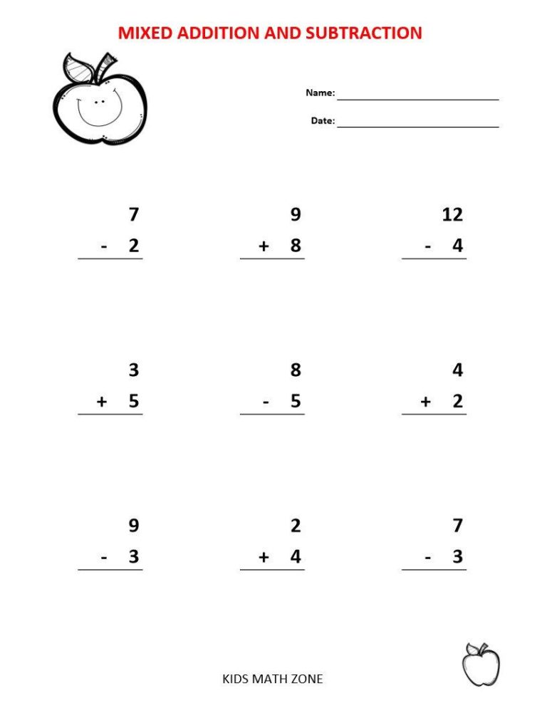 Addition And Subtraction Worksheets Pdf