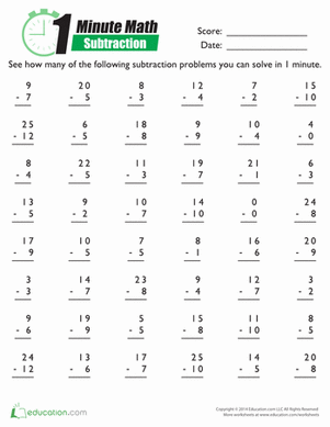 1 Minute Math Worksheets 2nd Grade