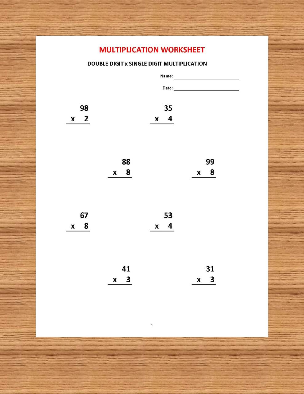 Multiplication Worksheets Pdf