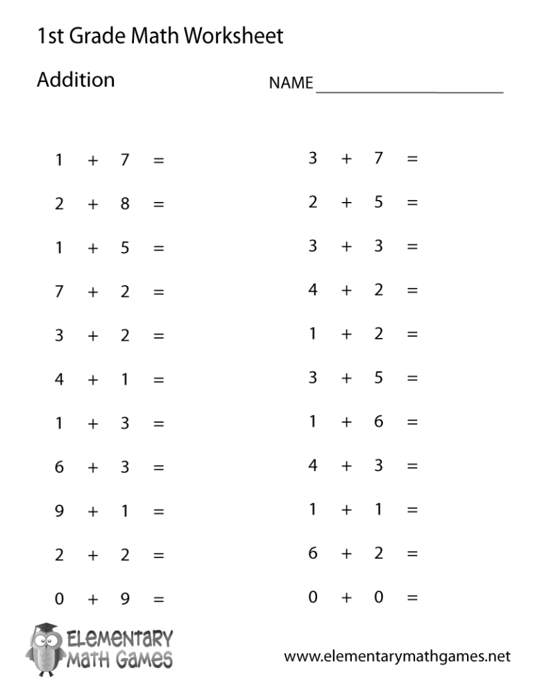 Simple Addition Worksheets For Grade 1