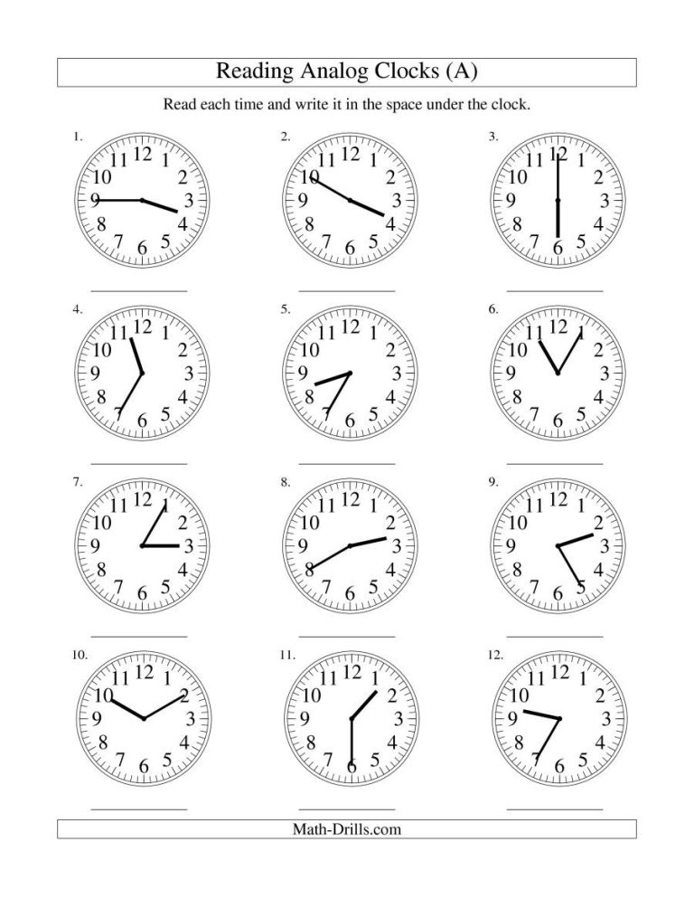 3rd Grade Analog Clock Worksheets