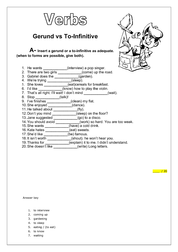 Gerund Worksheet For Grade 5