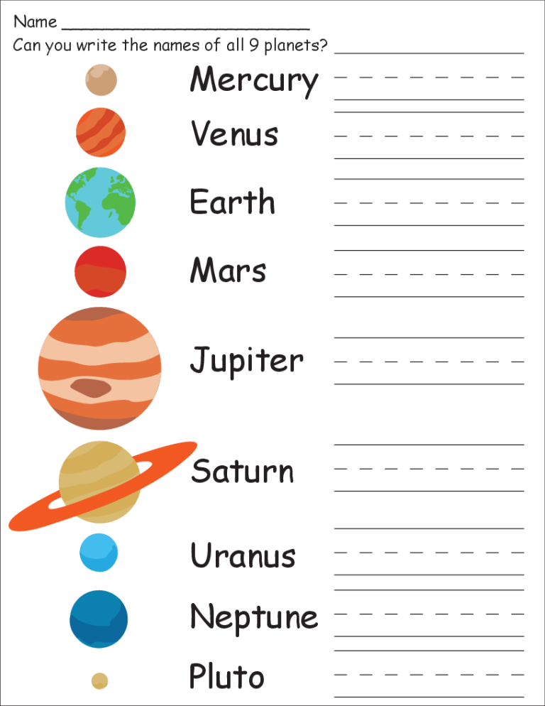 Solar System Worksheets For Kindergarten