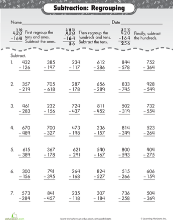 2nd Grade 3 Digit Subtraction With Regrouping Worksheets 3rd Grade