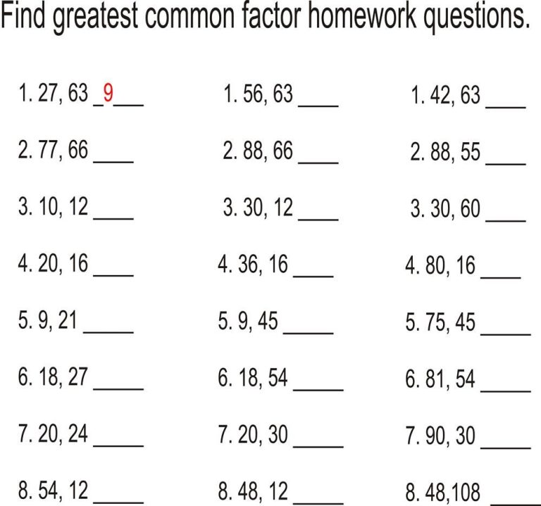 Gcf Worksheets With Answers