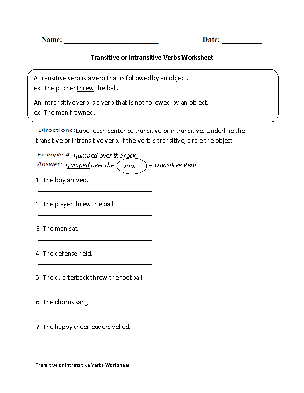 4th Grade Action Verbs Worksheet