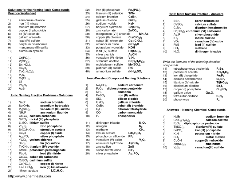 Mixed Naming Compounds Worksheet