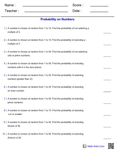 Probability Worksheets Pdf