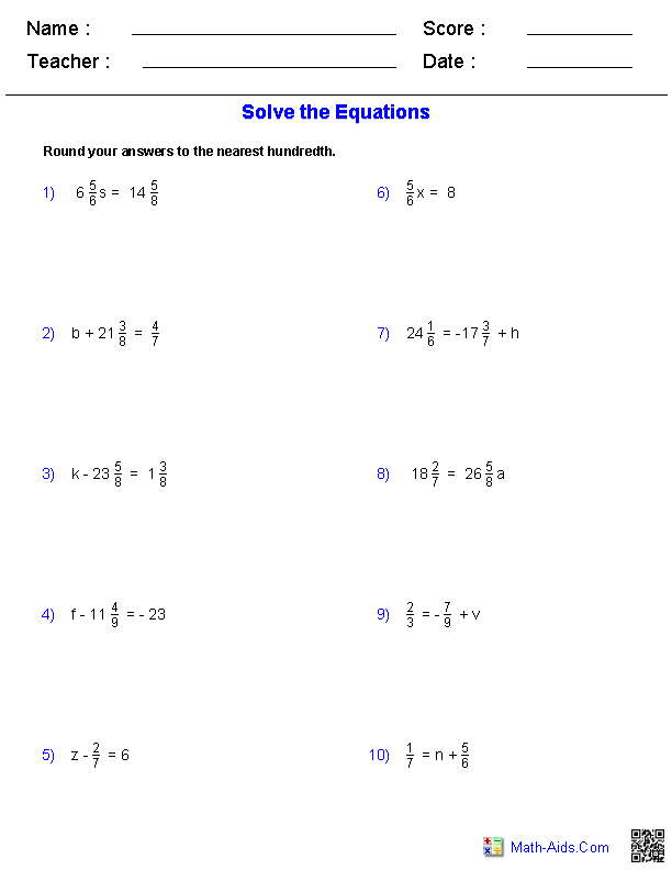 Algebra Equations Worksheets Grade 8