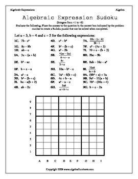 Evaluating Algebraic Expressions Worksheet Answer Key