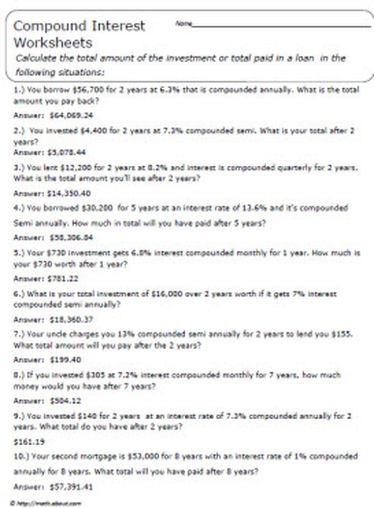 Compound Interest Worksheet For Class 8