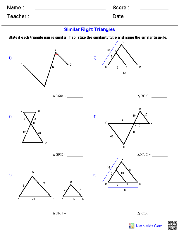 Similar Triangles Worksheet Pdf