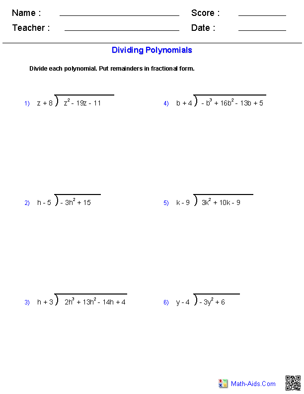 Long Division Questions Algebra