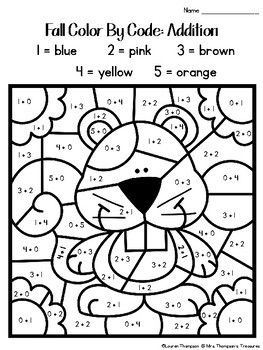 1st Grade Fall Math Coloring Worksheets