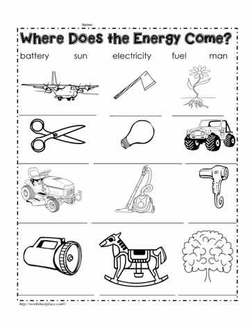 Energy Worksheet For Kids