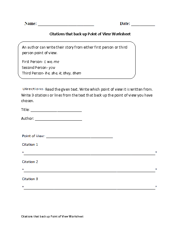 Point Of View Worksheet 14