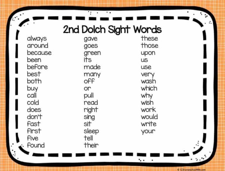 2nd Grade Sight Words Printable Free