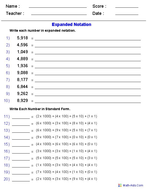 Expanded Notation Worksheets 5th Grade