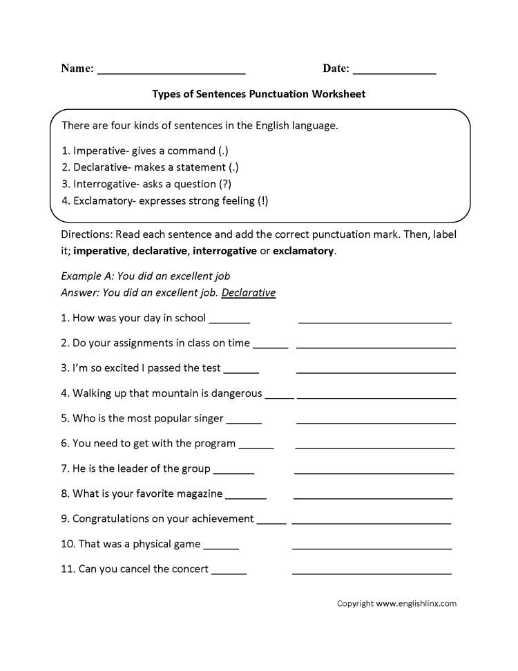 5th Grade Imperative Sentence Worksheets