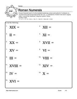 Roman Numerals Worksheet Grade 3