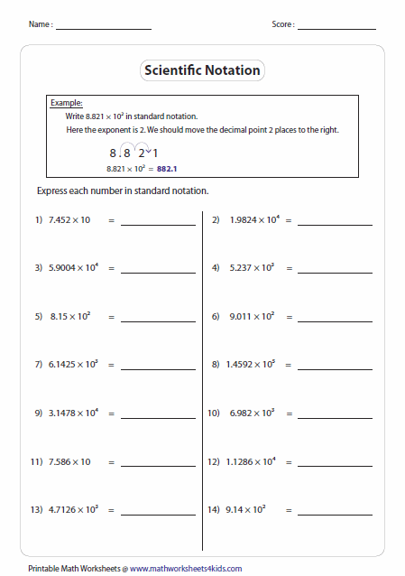 Adding And Subtracting Numbers In Scientific Notation Worksheet