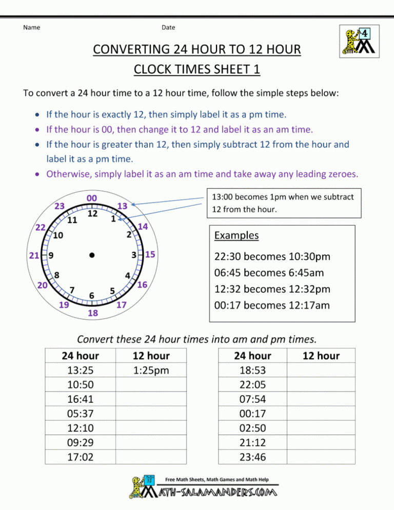Grade 5 24 Hour Clock Worksheets