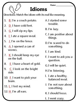 Idioms Worksheets With Pictures