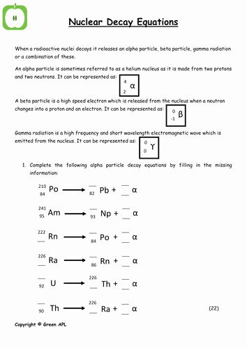 Writing Nuclear Equations Worksheet