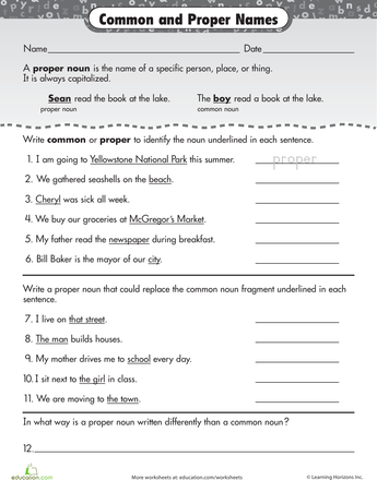 3rd Grade Common And Proper Nouns Worksheet Answer Key