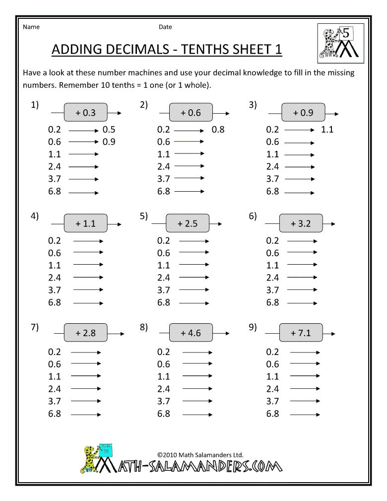 Adding Decimals Worksheet Grade 5