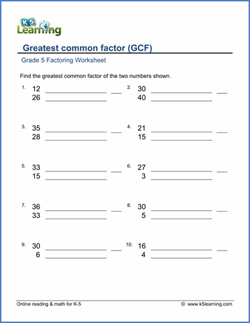 Greatest Common Factor Worksheets Pdf