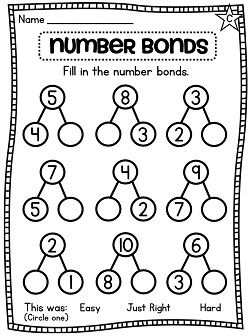 Number Bonds Worksheets First Grade