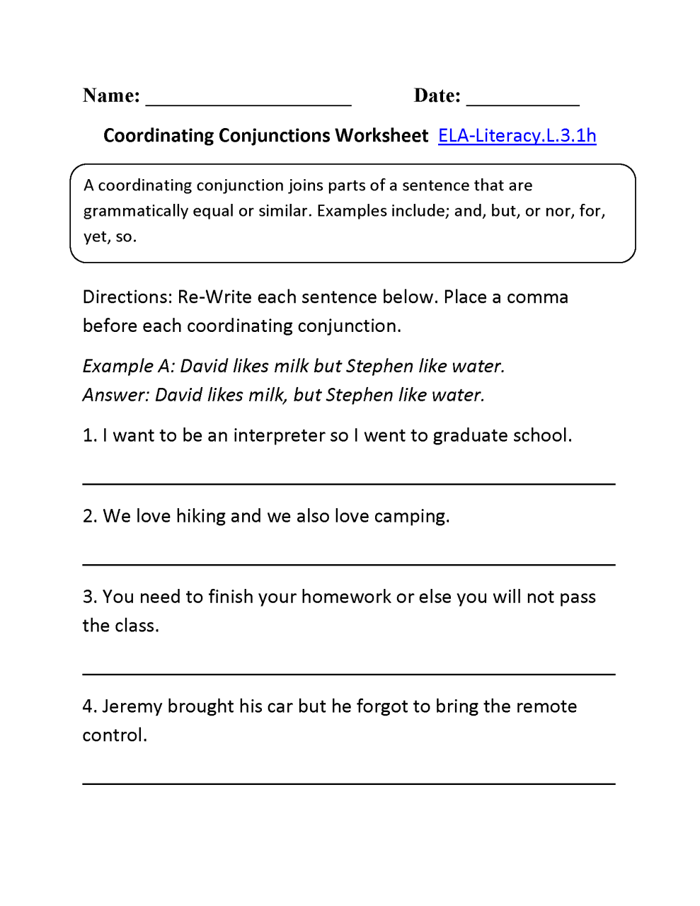 3rd Grade Conjunction Worksheets For Grade 3 With Answers