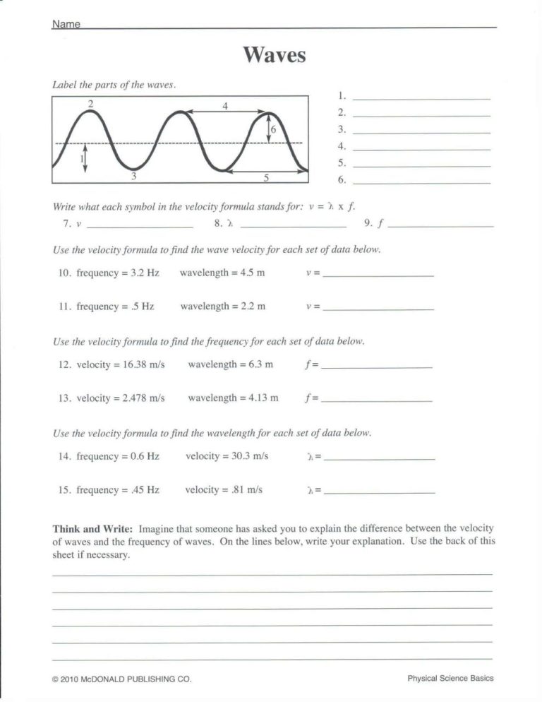 Waves Worksheet For Kids