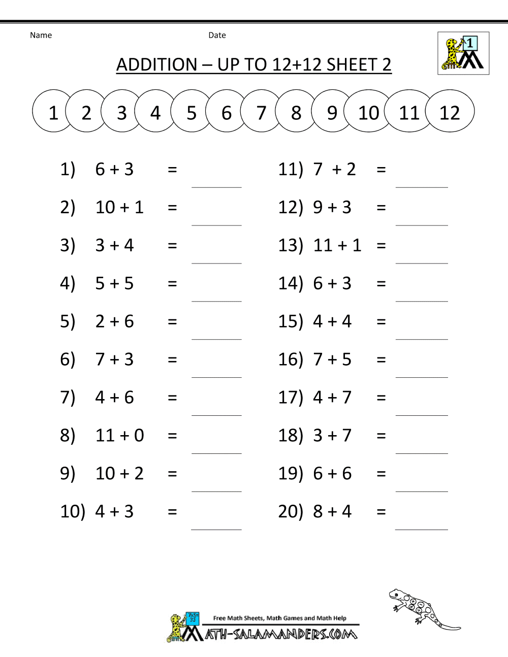 Math Addition Worksheets Grade 1