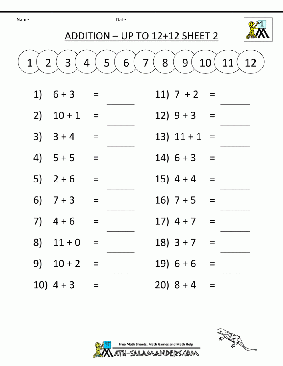 Printable Math Worksheets For Grade 1 Addition