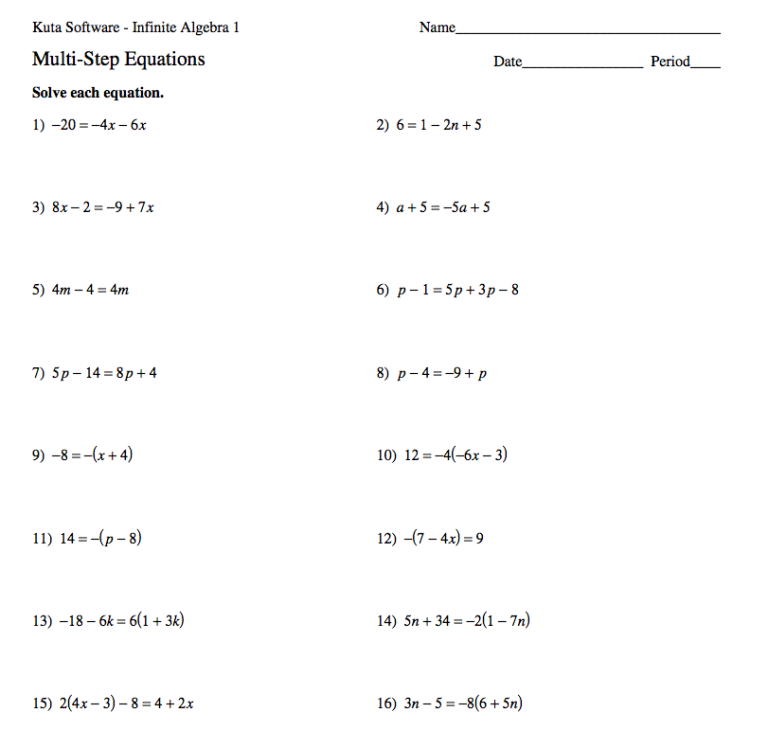 Kuta Software Infinite Algebra 1 Answer Sheet
