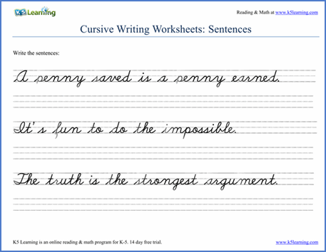 2nd Grade Cursive Writing Sentences Worksheets Pdf