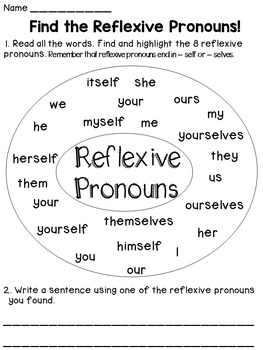 Reflexive Pronouns Worksheets Grade 8