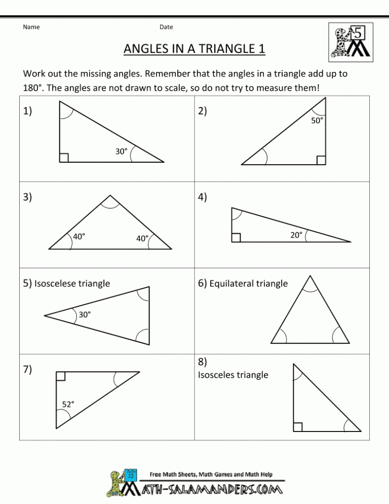 Types Of Triangles Worksheet Grade 6