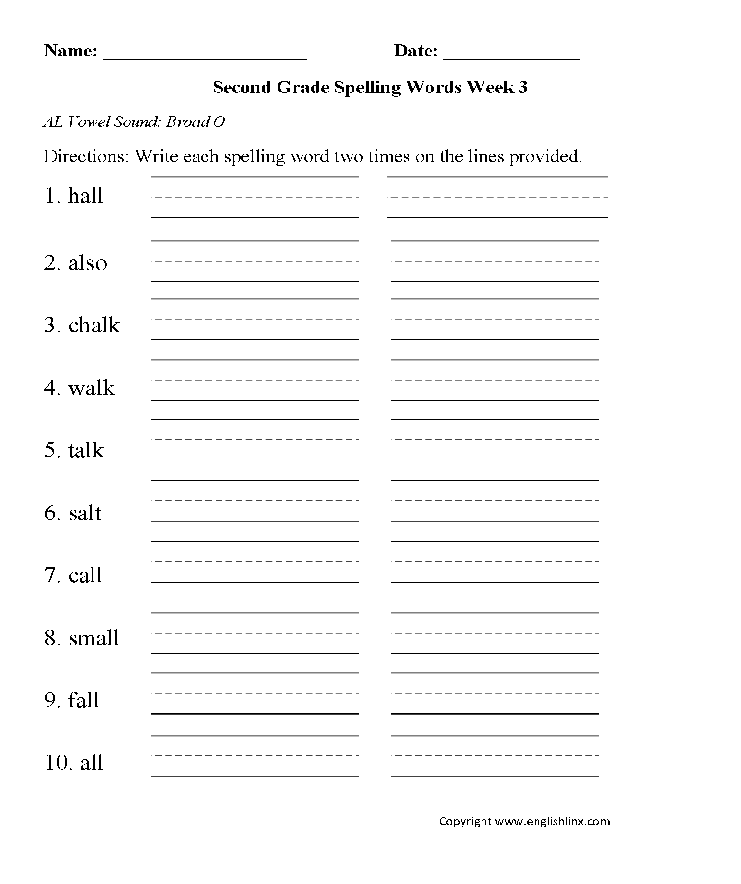 Spelling Worksheets For Grade 2