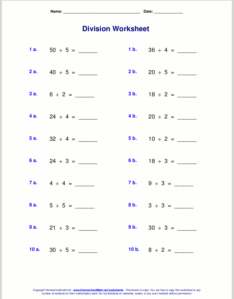 Basic Division Worksheets With Remainders