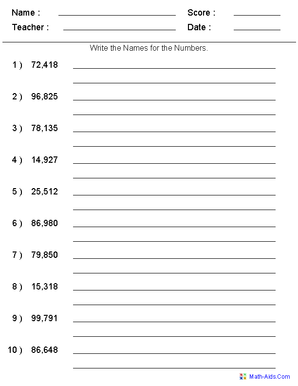 Writing Numbers In Words Worksheets Grade 6 Pdf