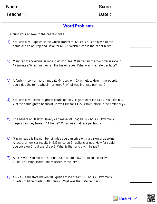 Proportion Word Problems Worksheet 7th Grade With Answers