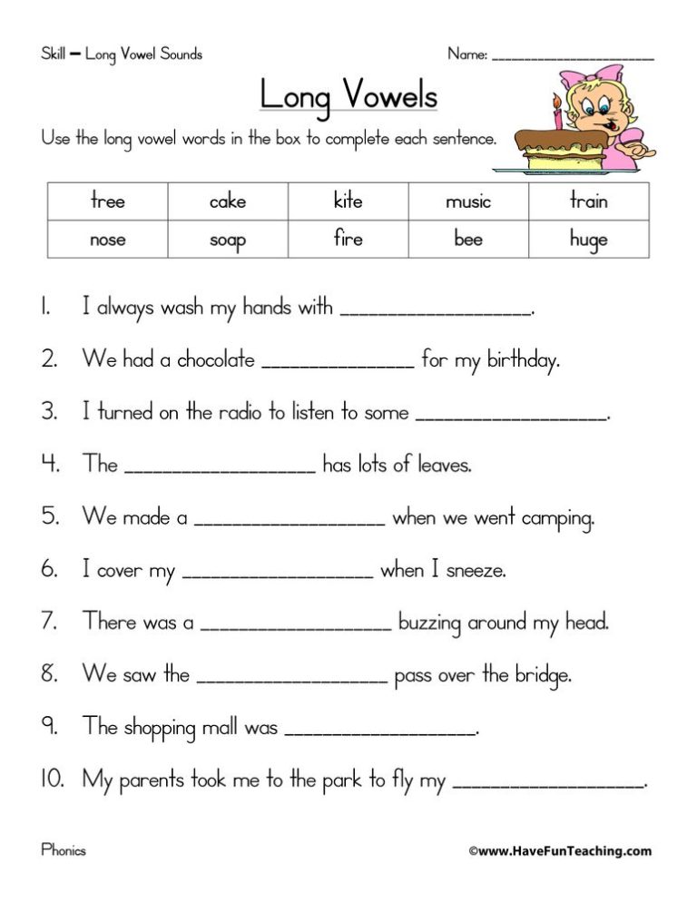 Long Vowel Sounds Worksheets 5th Grade