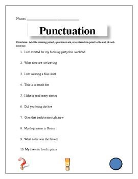 2nd Grade Ending Punctuation Worksheets