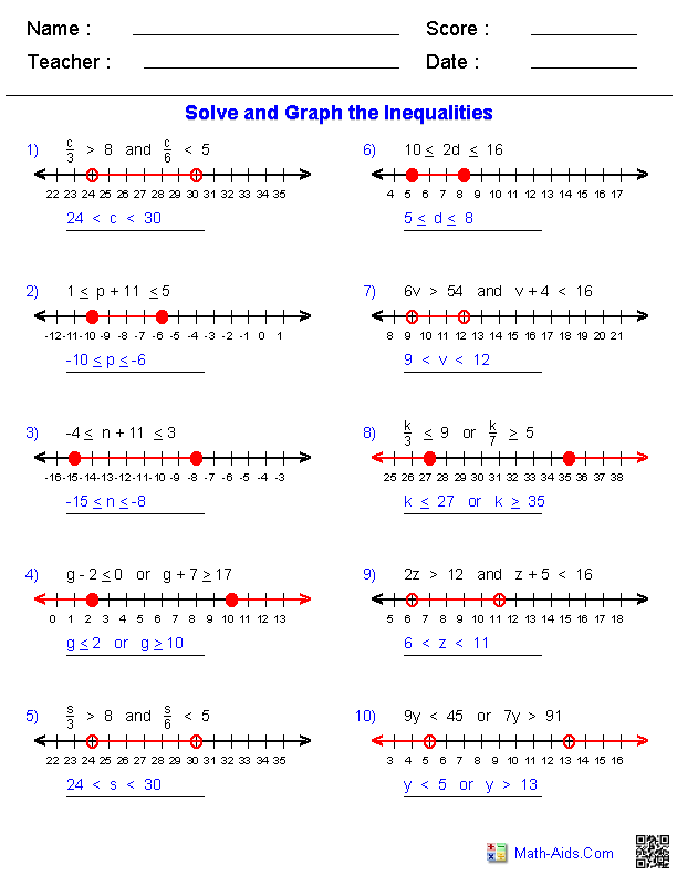 Algebra Problems Worksheet With Answers