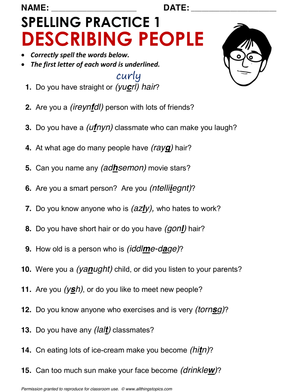 Personality Adjectives Worksheet With Answers